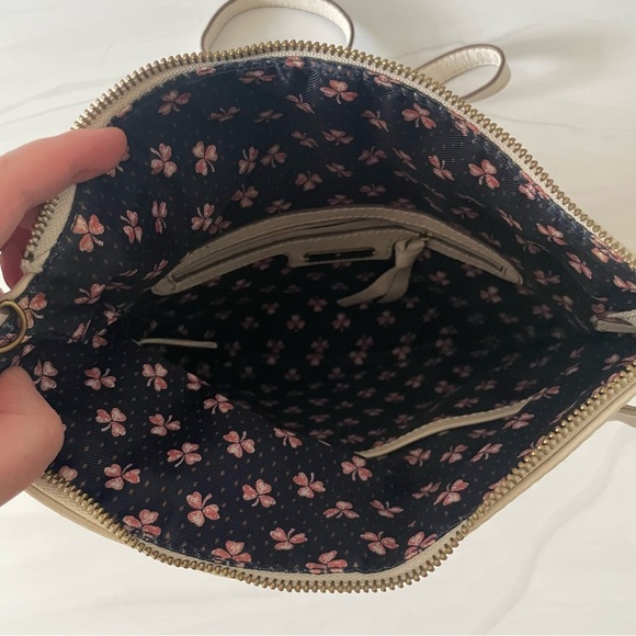 Lucky Brand Real Leather Foldover Option Shoulder Crossbody Bag- Fringe- Ivory - Picture 6 of 10